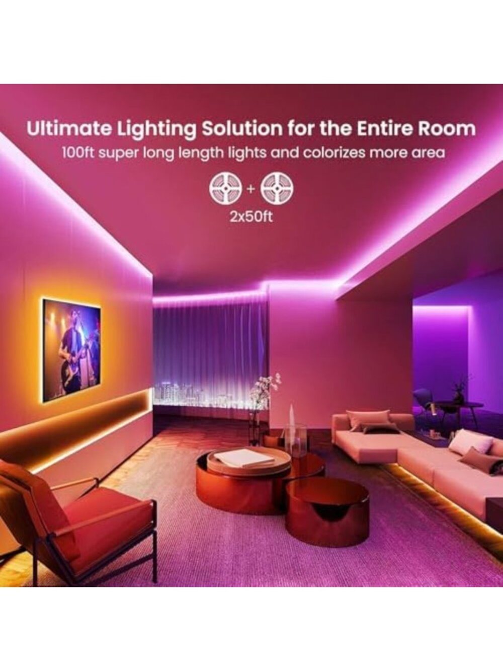 100FT LED Strip Lights, RGB Color Changing Rope Light, Bluetooth App Control - Picture 5 of 6